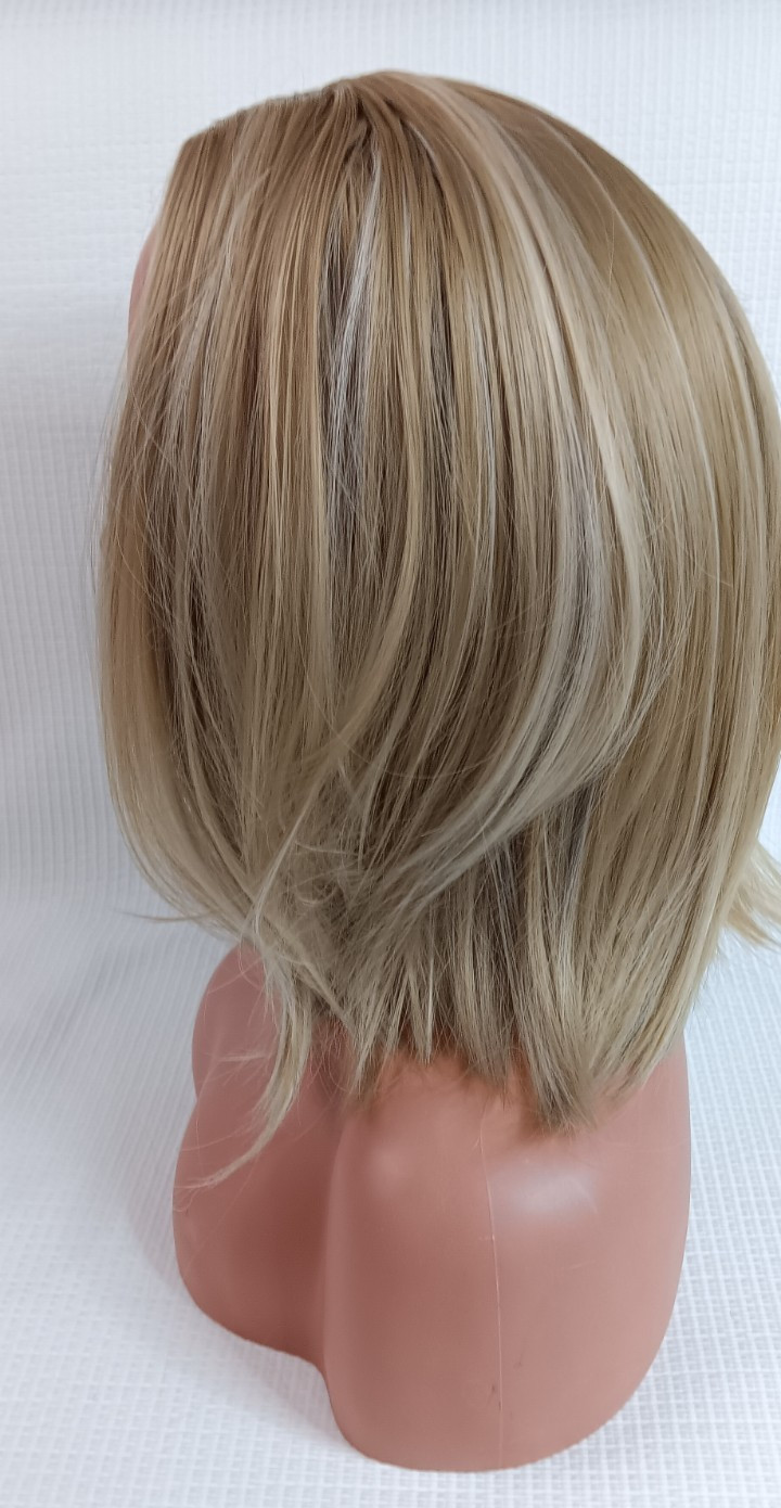 Women breathable net Cap synthetic Highlights shoulder length Straight 16″ wig