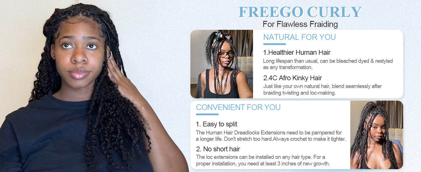 100% Human Hair Dreadlock Extensions Curly Ends Loc Extensions Human Hair For Wo