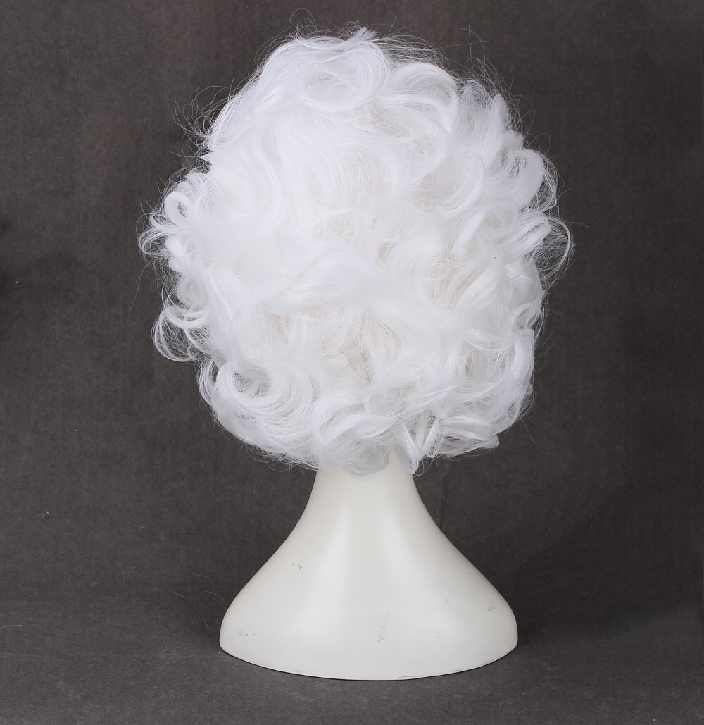Old Lady Women White Wigs Short Fluffy Curly Cosplay Party Halloween+Wig Cap