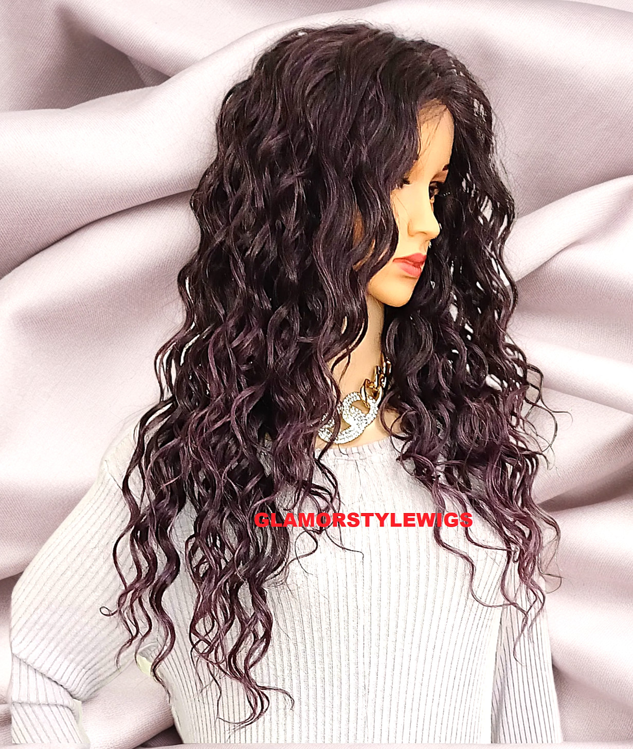 LACE FRONT FULL WIG LONG LAYERED WAVY BLACK PURPLE MIX HEAT OK NEW