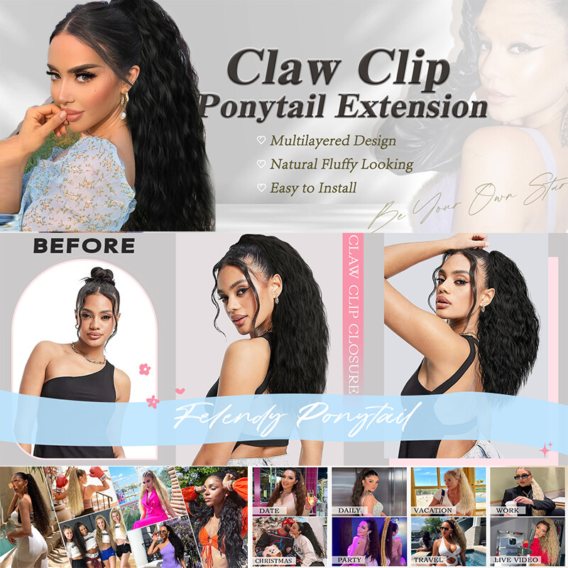 Clip In Claw Jaw Ponytail As Human Hair Extensions Corn Wave PonyTail Balayage