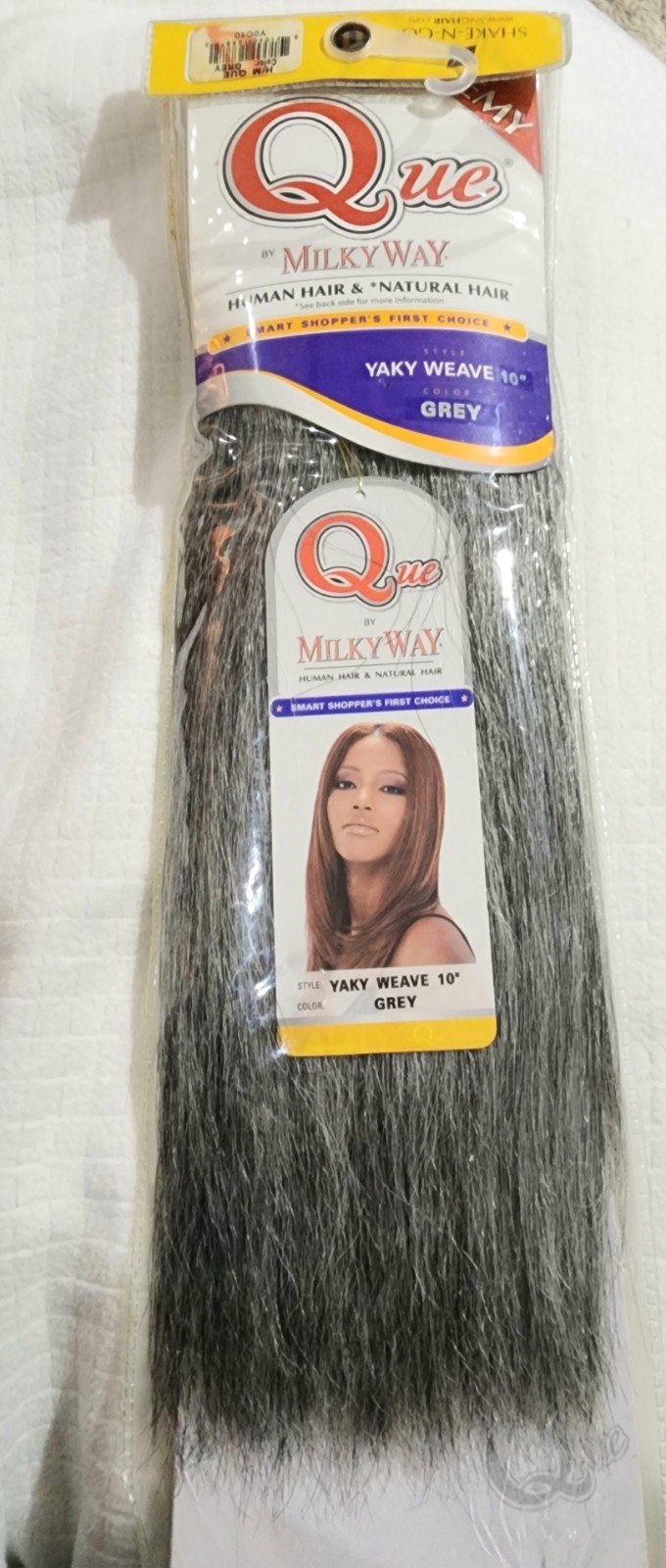 Human Hair & Natural Hair Que by Milky Way Yaky Weave 10″ Grey
