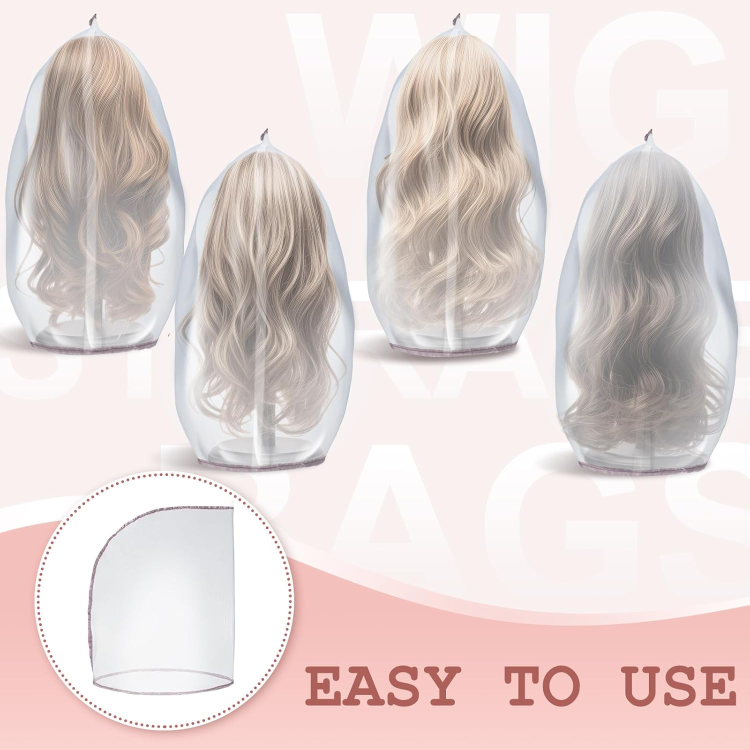 3 Pcs Wig Storage Bags Nylon Wig Covers from Dust and Dirt to Keep Fresh Hair St
