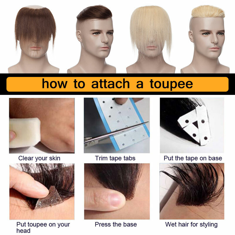 Mens Human Hair Replacement Toupee Thin Skin Frontal Hairpiece Forehead Hairline