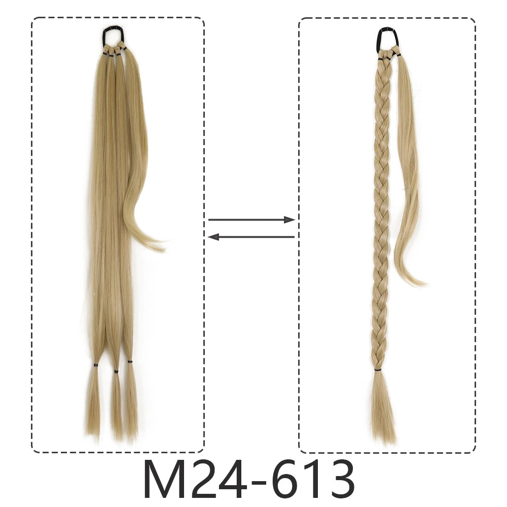 Synthetic Braided Ponytail Hair Extensions Natural Long Black Blonde Hairpiece