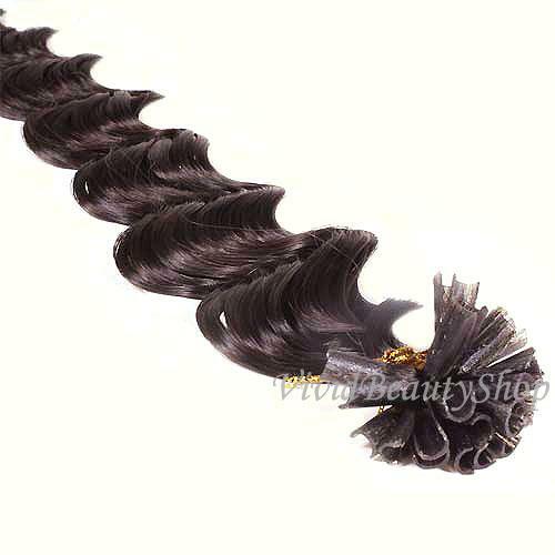 25 U Nail Pre Tip Fusion Deep Wave Curly Remy Human Hair Extension Dark Brown #2