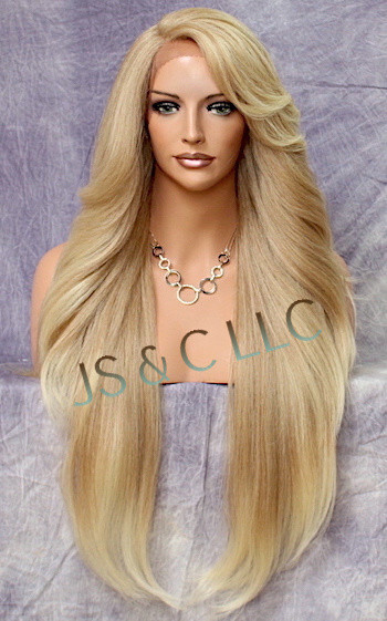 Extra LongHuman Hair blend Heat OK Lace Front Wig Blonde mix WBPC 27/613