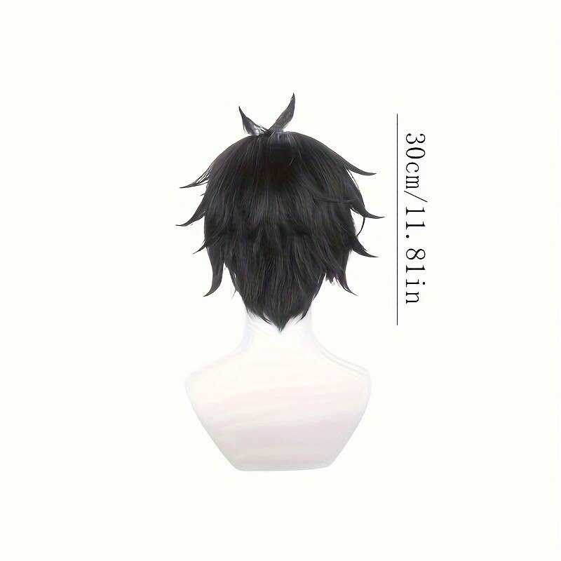 Anime Short Fluffy Black Wig With Bangs Men Casual Party Supplies Halloween