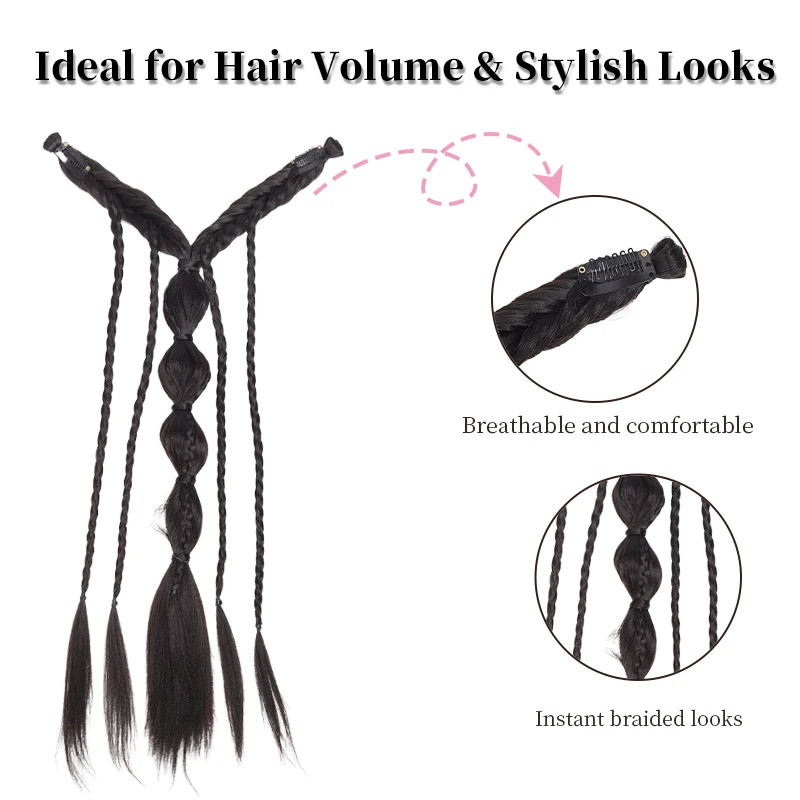 Women Elf Style Braided Half Head Hair Extensions Synthetic Fiber with BB Clips