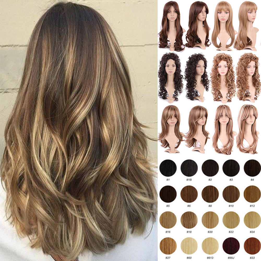 Cheap Ombre Blonde Brown Black Mix Full Wig Ladies Halloween Cosplay Hair Wigs W