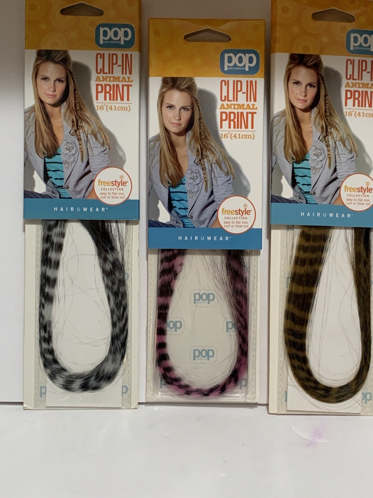 Hairuwear Put On Pieces Clip-in Animal Print Pink,White,Gin Tiger Hair Extension