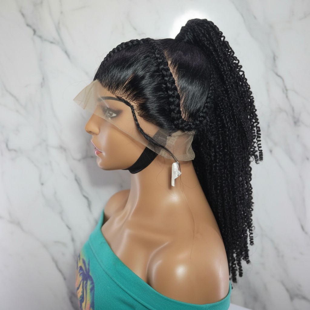 Braided Wig. Two Braids Feeds into Deep Waves. Full Lace with baby hair