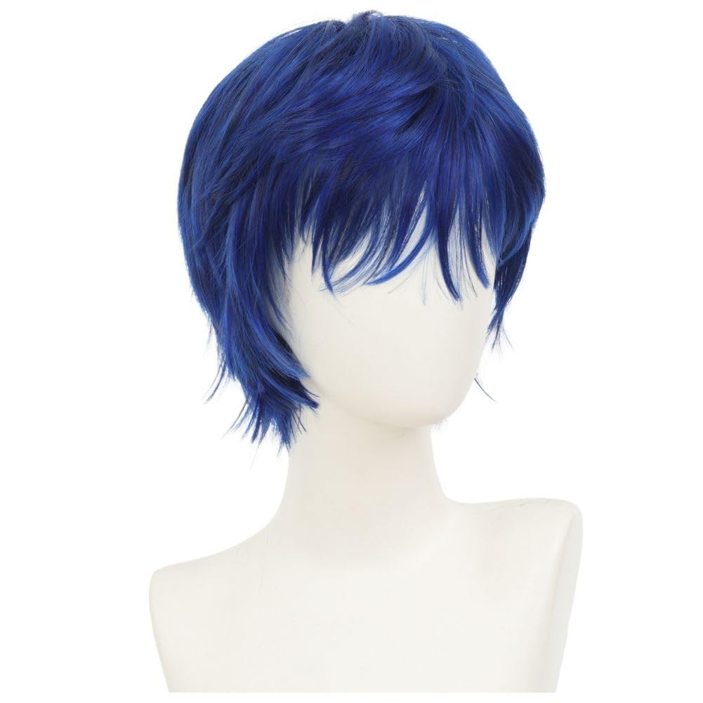 Blue Anime Wig Navy Short Straight Cosplay Hair Wigs Layered Synthetic Fibre …
