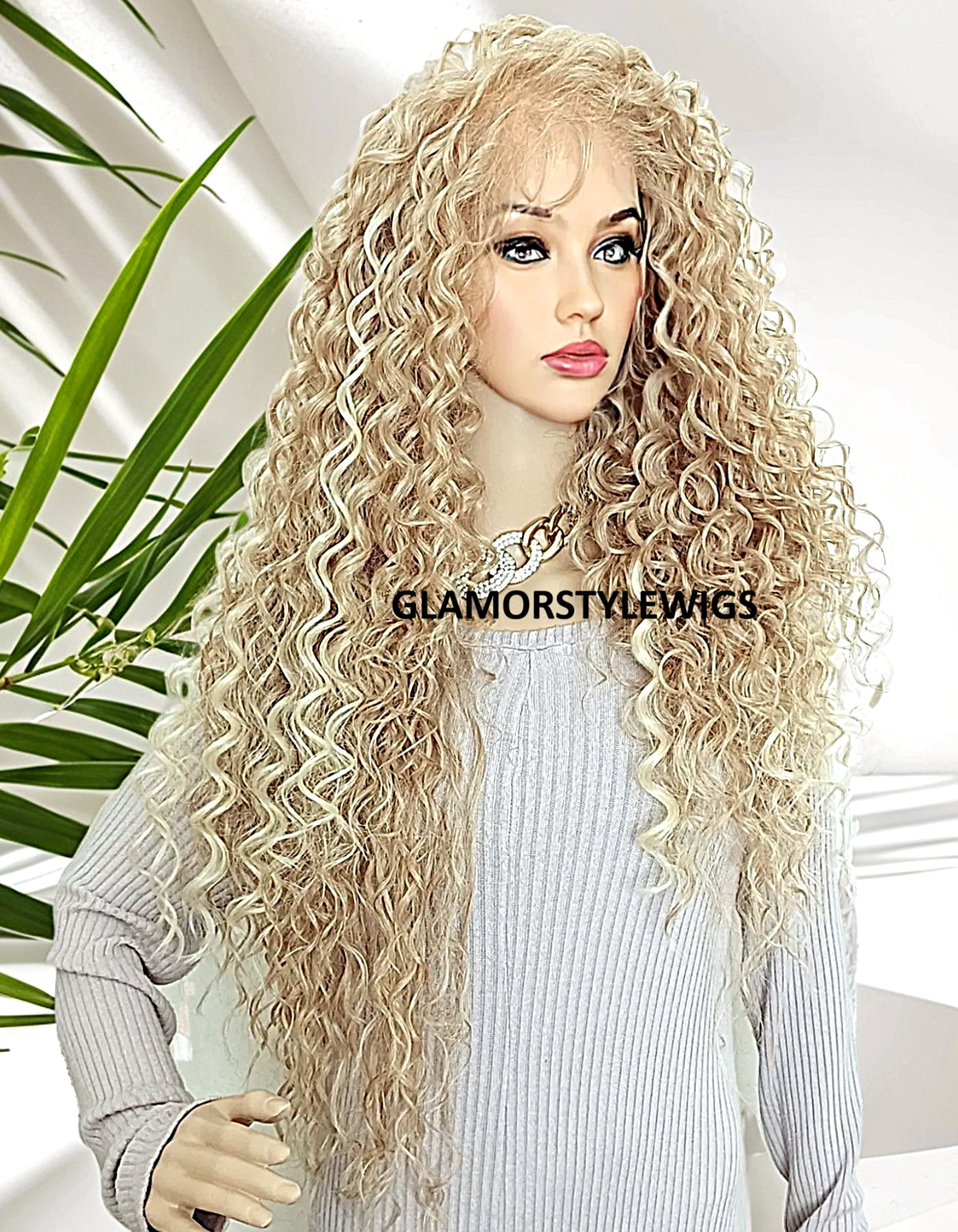 37” FREE PART LACE FRONT FULL WIG LONG CURLY LAYERED MEDIUM BLONDE MIX T27.613