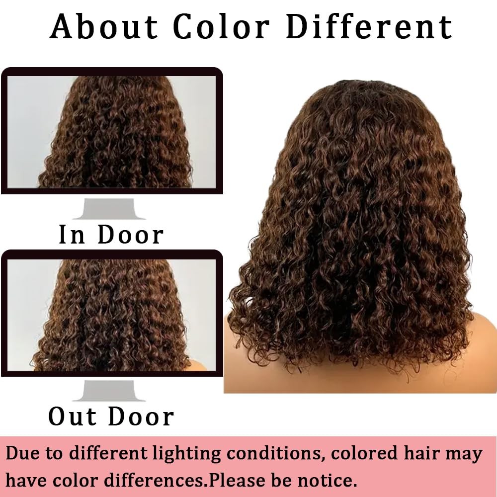 Pinketer Chocolate Brown Glueless Bob Wig Human Hair Wear And Go Deep Wave Wig