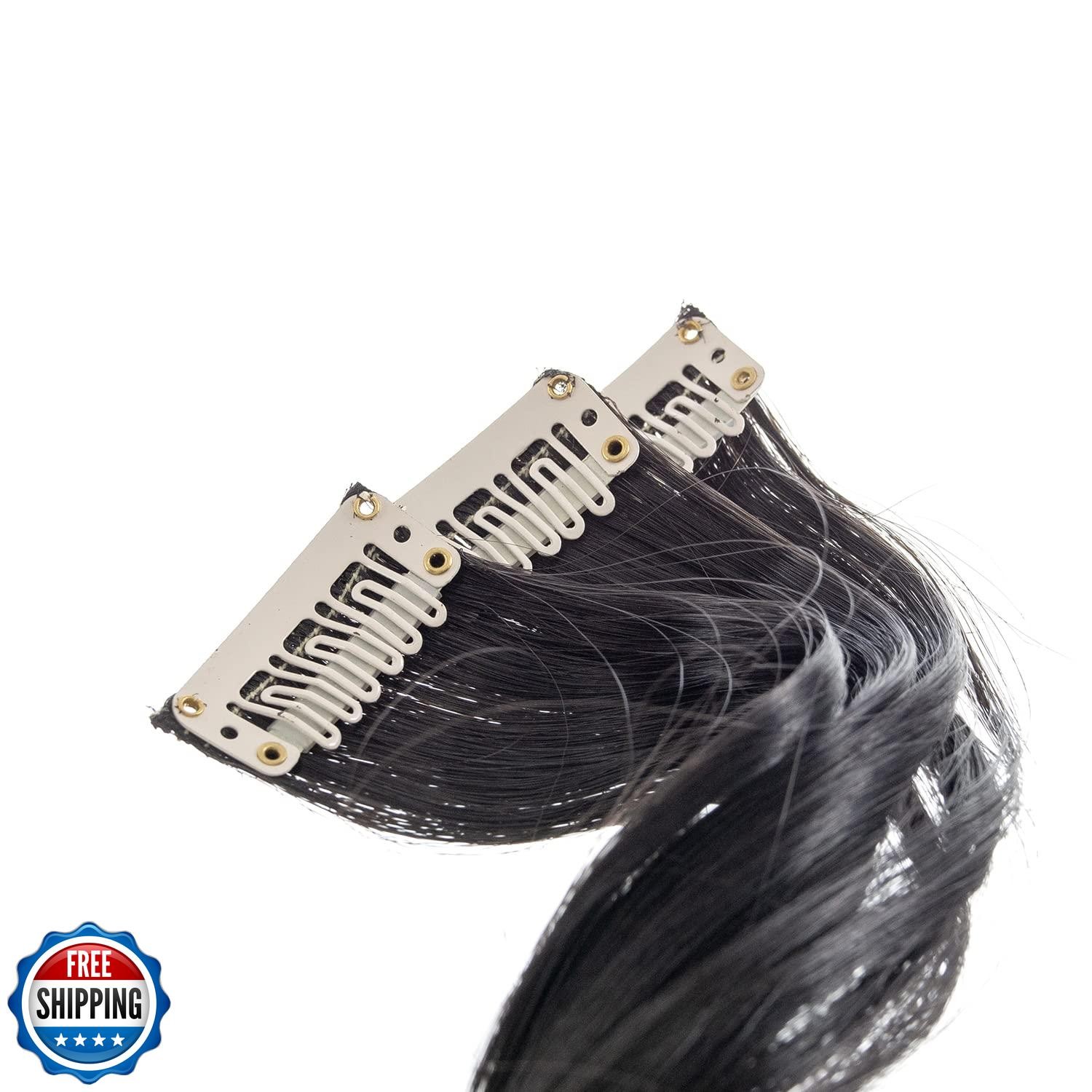 SWACC 12 Pcs Curly Wavy One Color Party Highlights Clip on in Hair Extensions