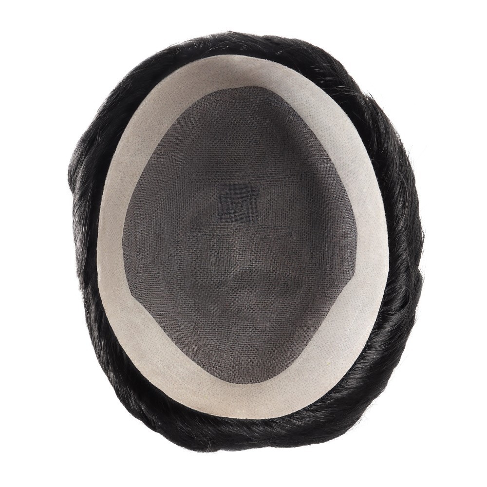 Mens Human Fine Mono Hair Replacement System Durable Hairpiece Poly Skin Toupee