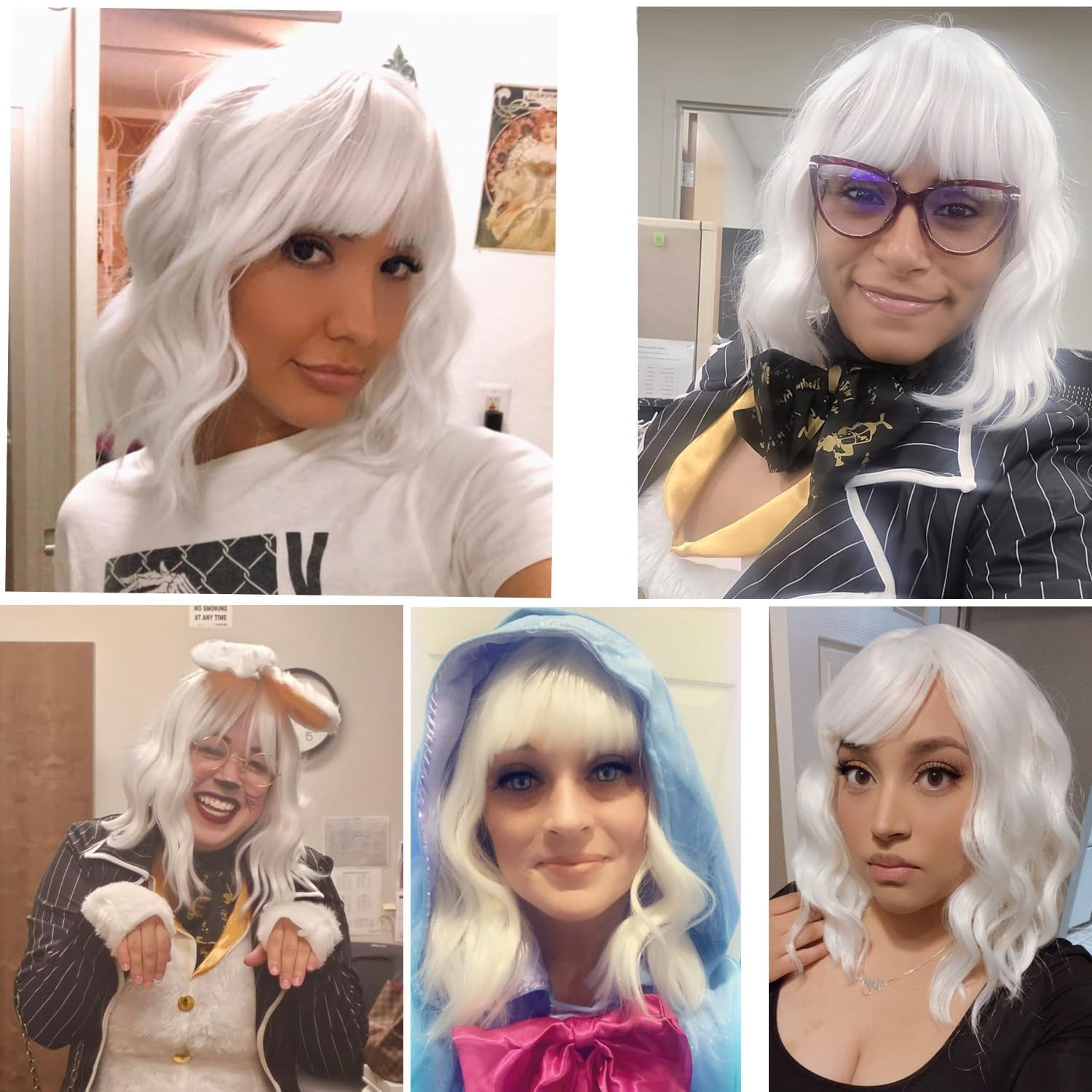 14 Inches White Wig with Bangs Short Curly White Wigs for Women Daily Party H…
