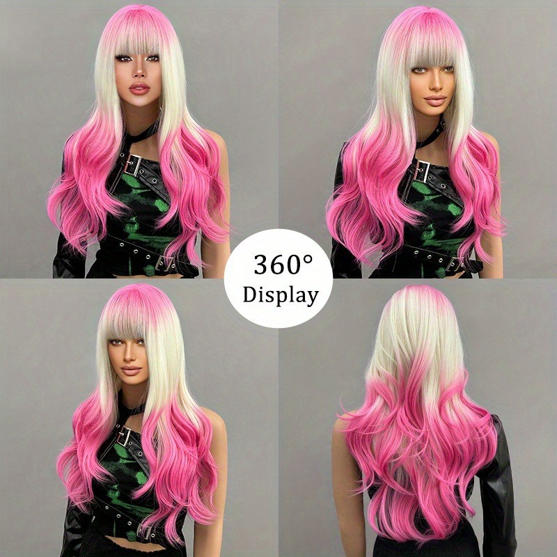 Long Wavy Ombre Wig Bangs Heat Resistant Synthetic Hair Party/Cosplay/Halloween