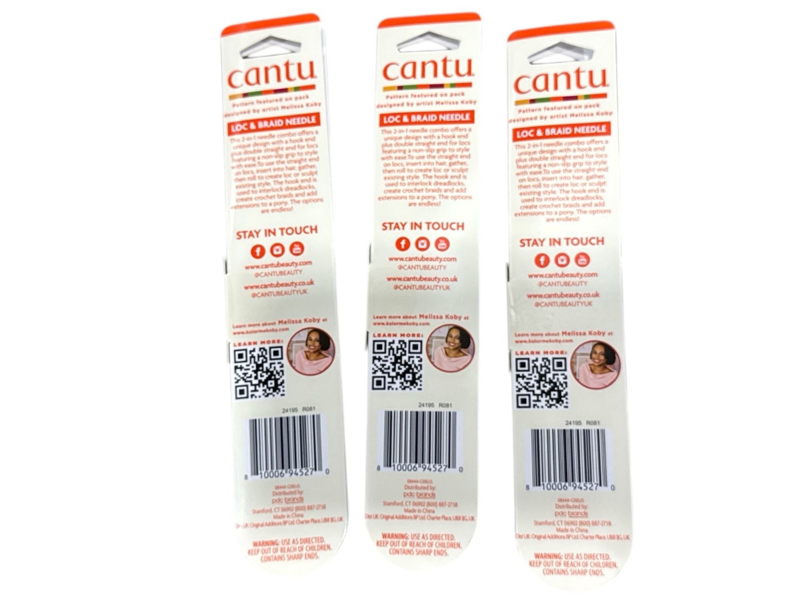 CANTU Double-Sided LOC & Braid Crochet Needle Hair Comb with Non-Slip Grip (3-pa