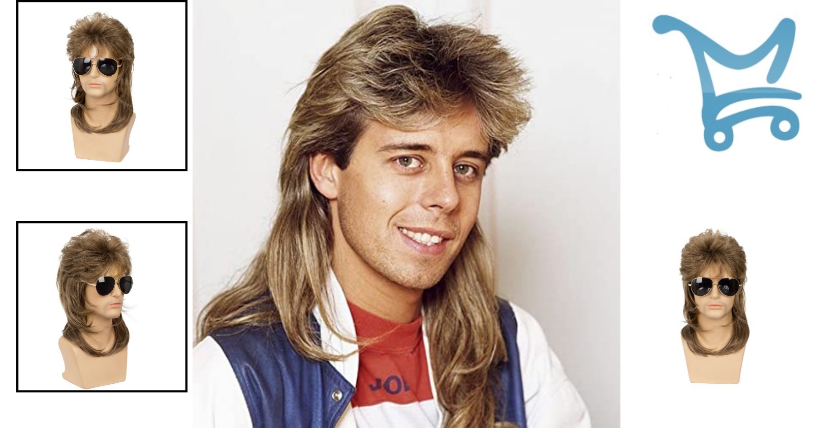 Mens Mullet Wig Synthetic Light Brown 70s 80s Halloween Cosplay Costume