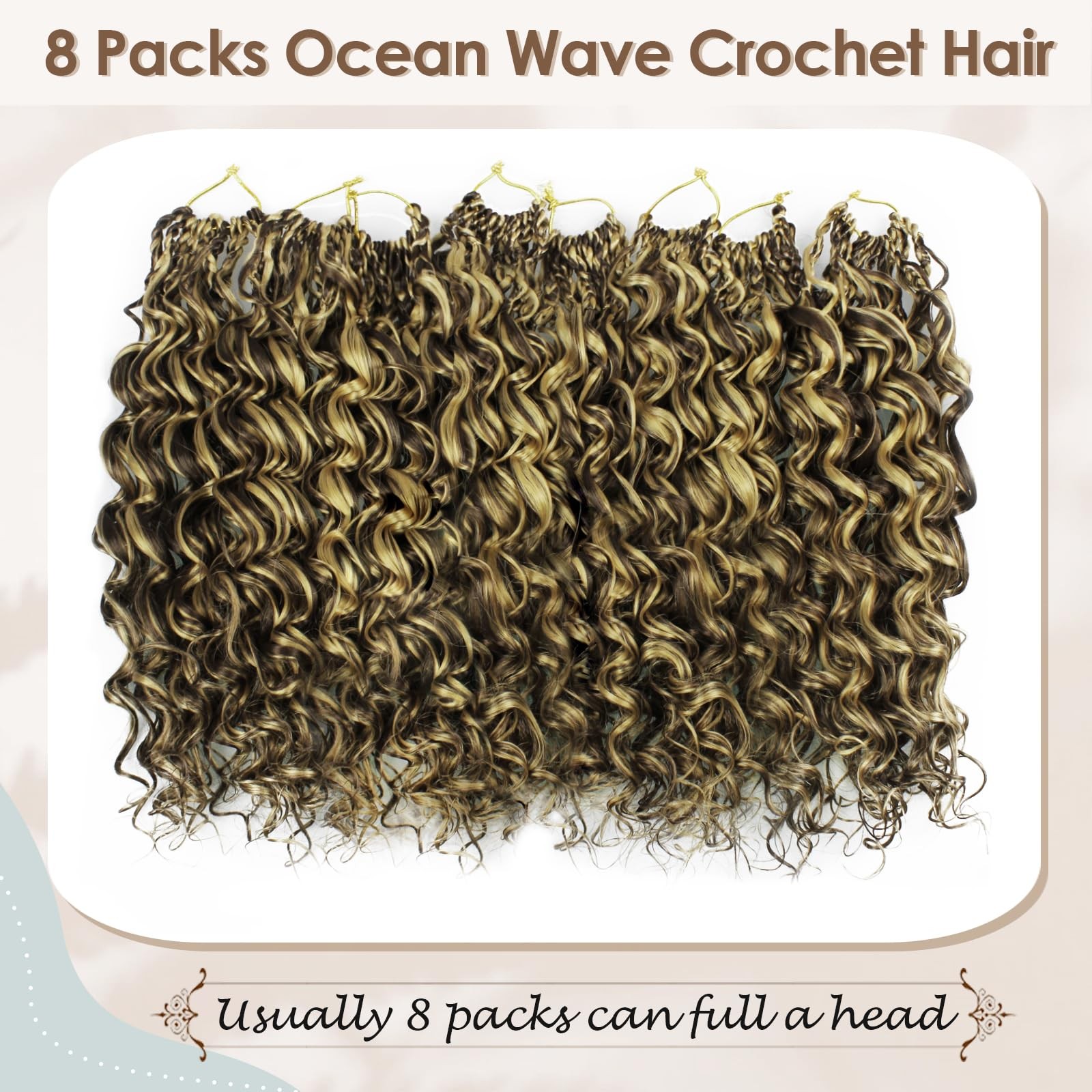 Pre Looped Ocean Wave Crochet Hair 14 Inch 8 Packs Boho Ocean Deep Water Wave…