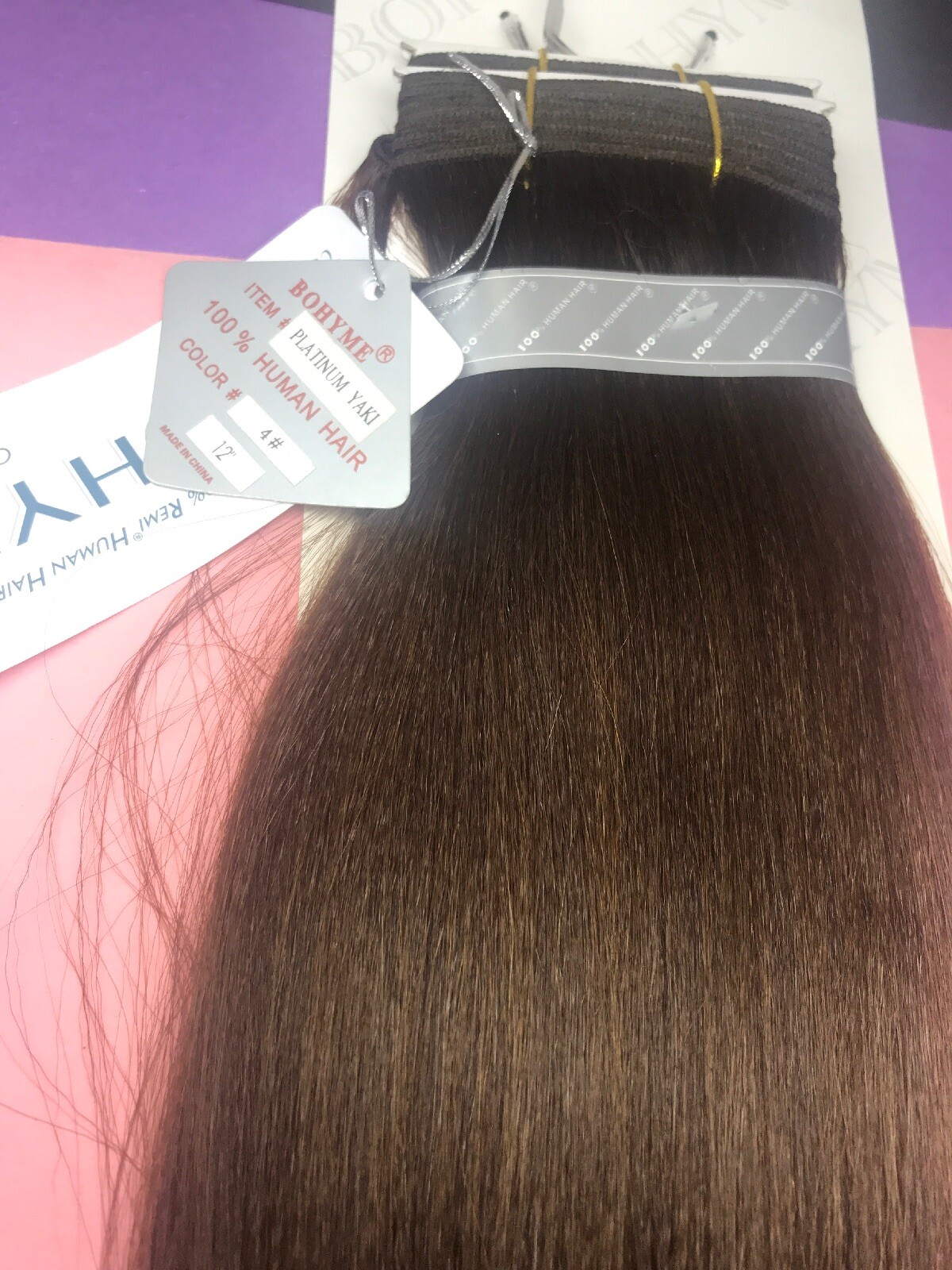 Bohyme Remi Human Hair Machine_Tied_PLATINUM_YAKI_12″_#4