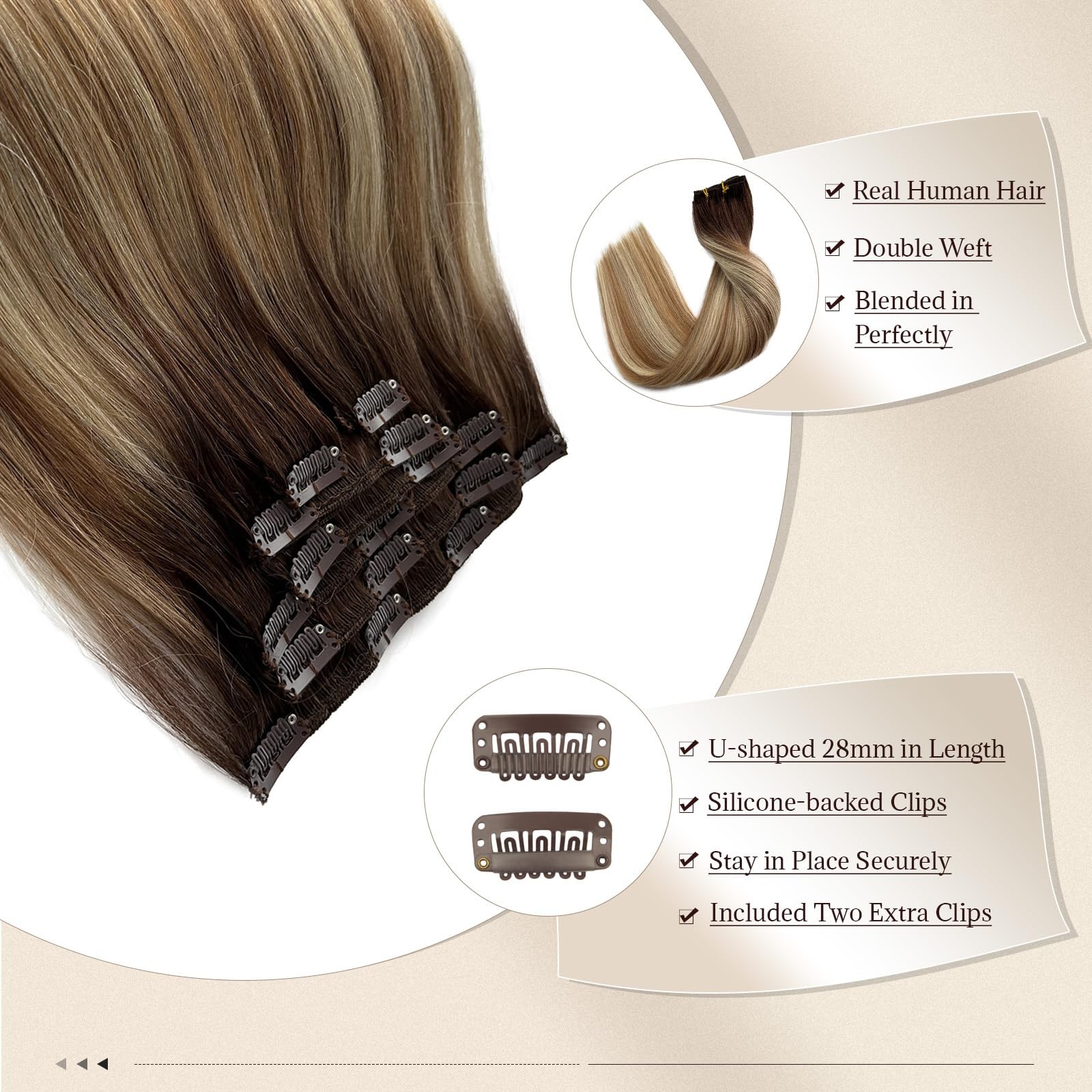 Licoville Balayage Clip In Hair Extensions Human Hair Walnut Ash Brown And