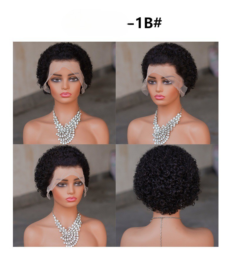 13×4 Lace Front Human Hair Short Curly Pixie Cut Wig For Black Women 200nsity