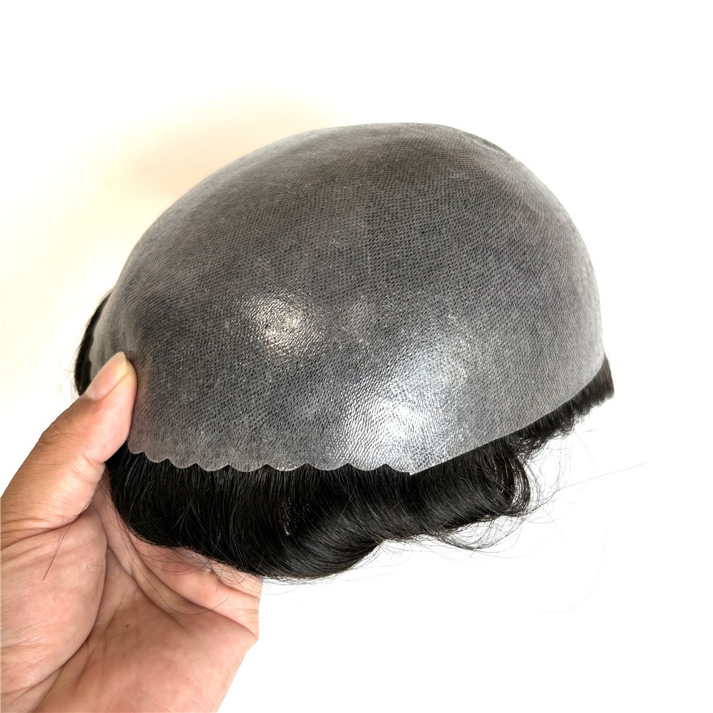 Human Hair Toupee Hair Replacement Unit System 0.12mm Poly Gauze Hairpieces