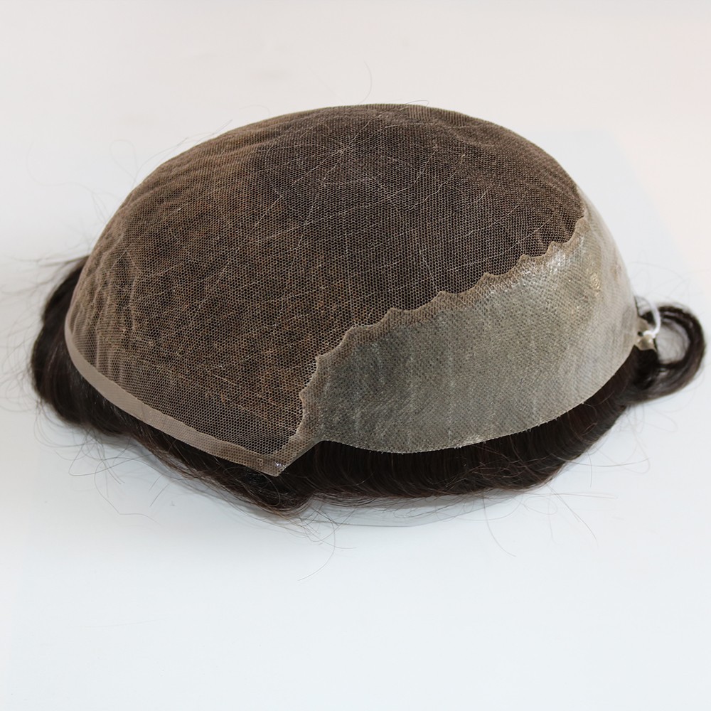 Men Human Hair Replacement System French lace Front Toupee Hairpiece Units Wig