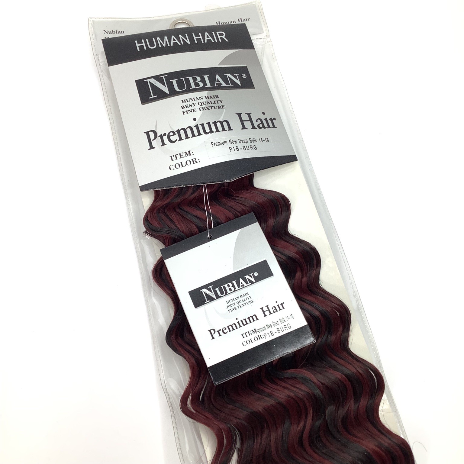 Nubian Premium Human Hair Deep Bulk Wavy P1B-BURG 14-16″ Extensions