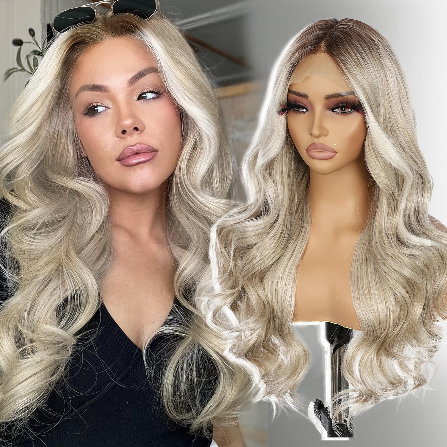 HUMAN HAIR BLEND LACE FRONT WIGS PLATIUM