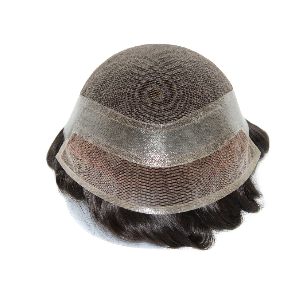 Toupee For Men Human Hair Lace skin Replecement System Dark Brown Grey Hairpiece