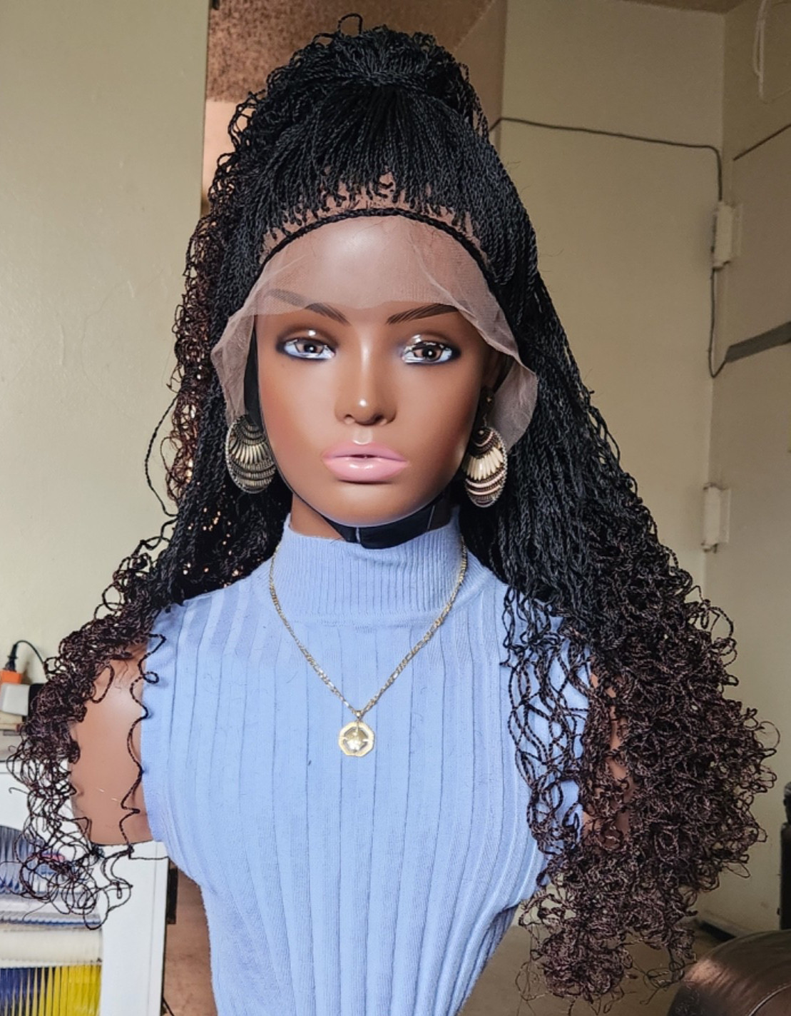 Handmade braided long Senegalese twist curly wig 1B/Dark Brown