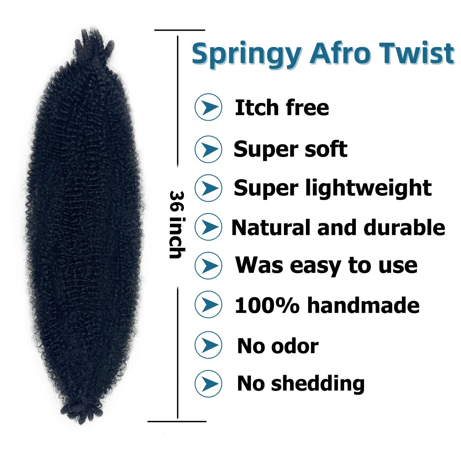 Springy Afro Twist Hair 36″ 8 Packs 1B Marley Pre-fluffed Spring Twist