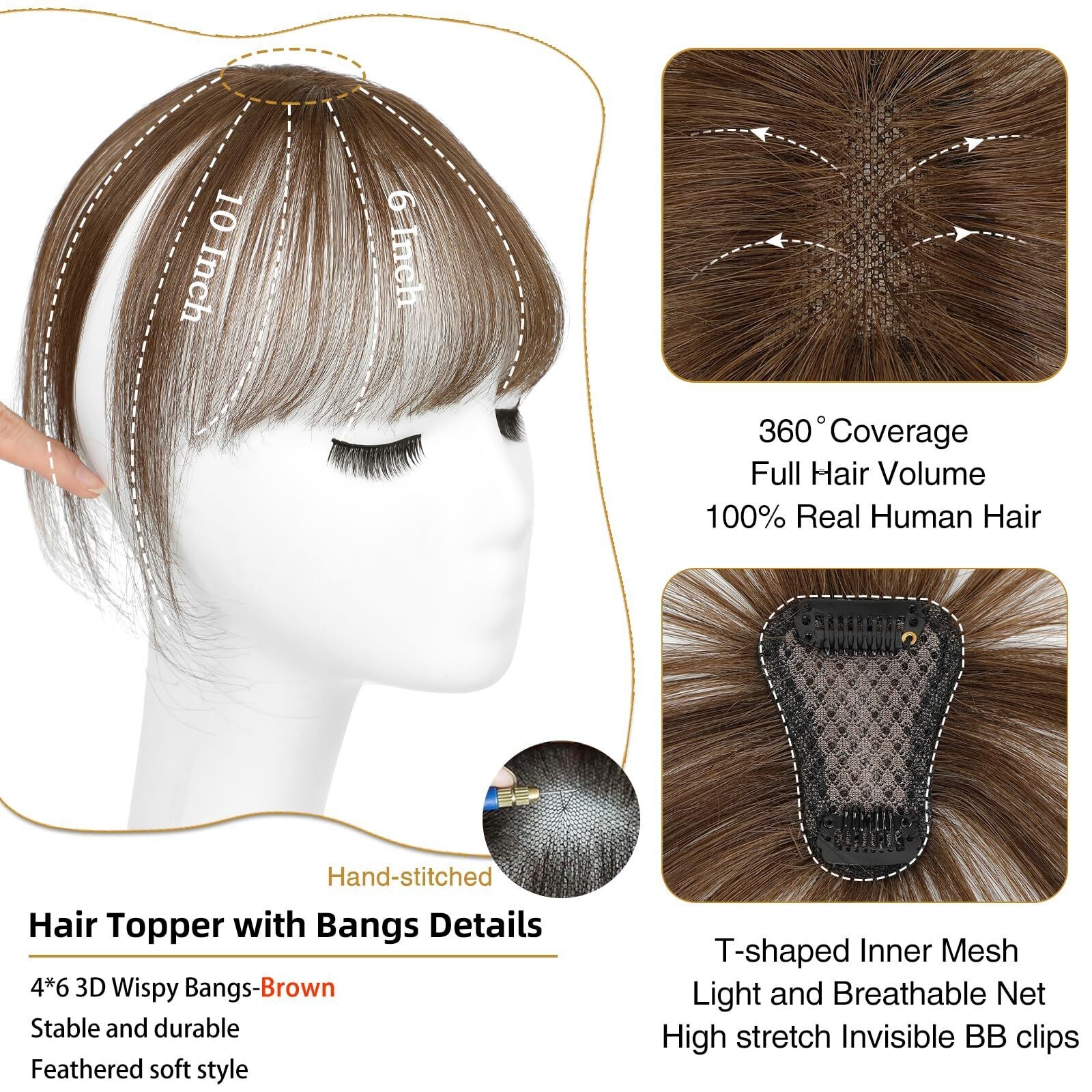 Short Thin Hair Toppers for Women Real Remy Human Hair Wiglets Toupee with Bangs