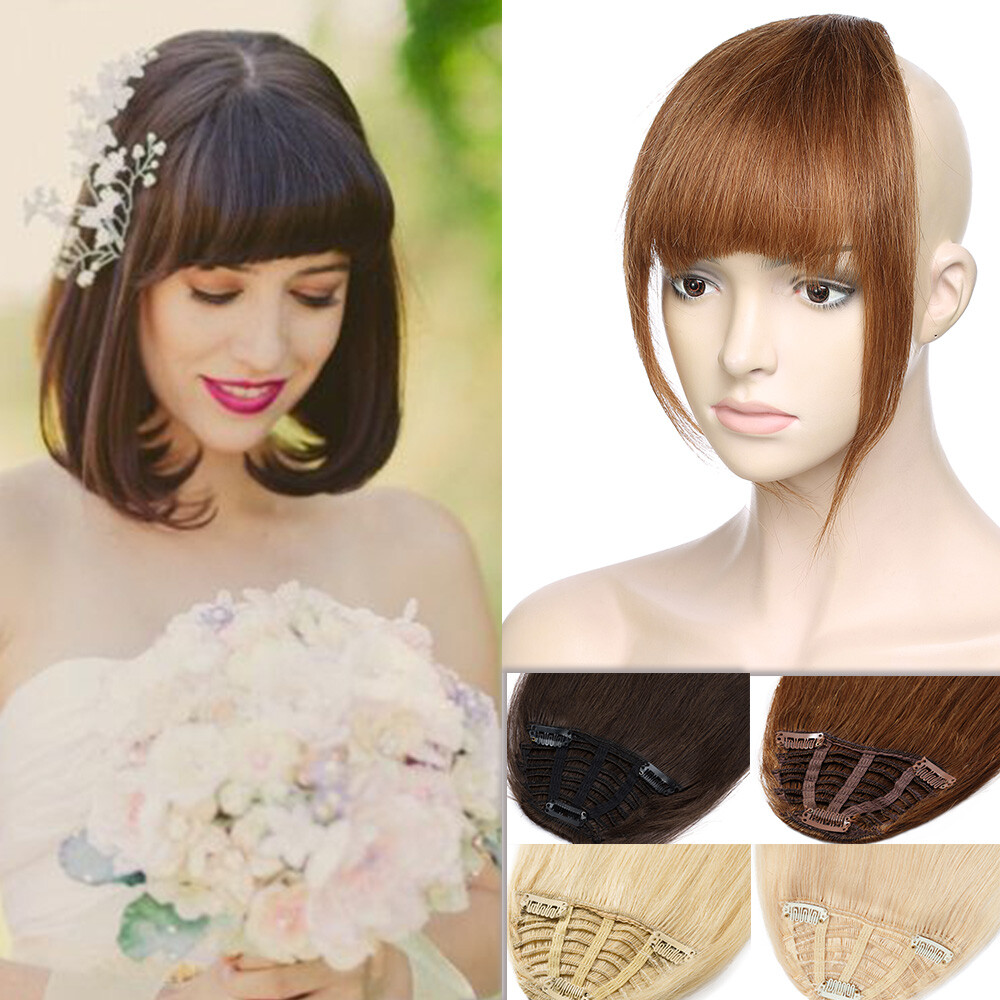 100% Human Hair Bangs Clip In On Fringe Remy Real Black Brown Blonde Wedding US