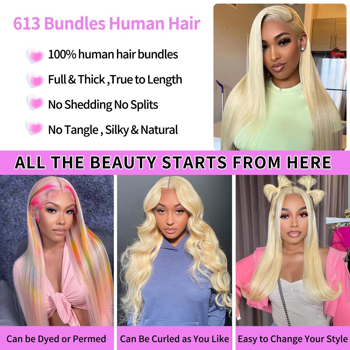 16 Inch 613 Bundles Human Hair Straight Blonde Human Hair Bundles 100% Unprocess