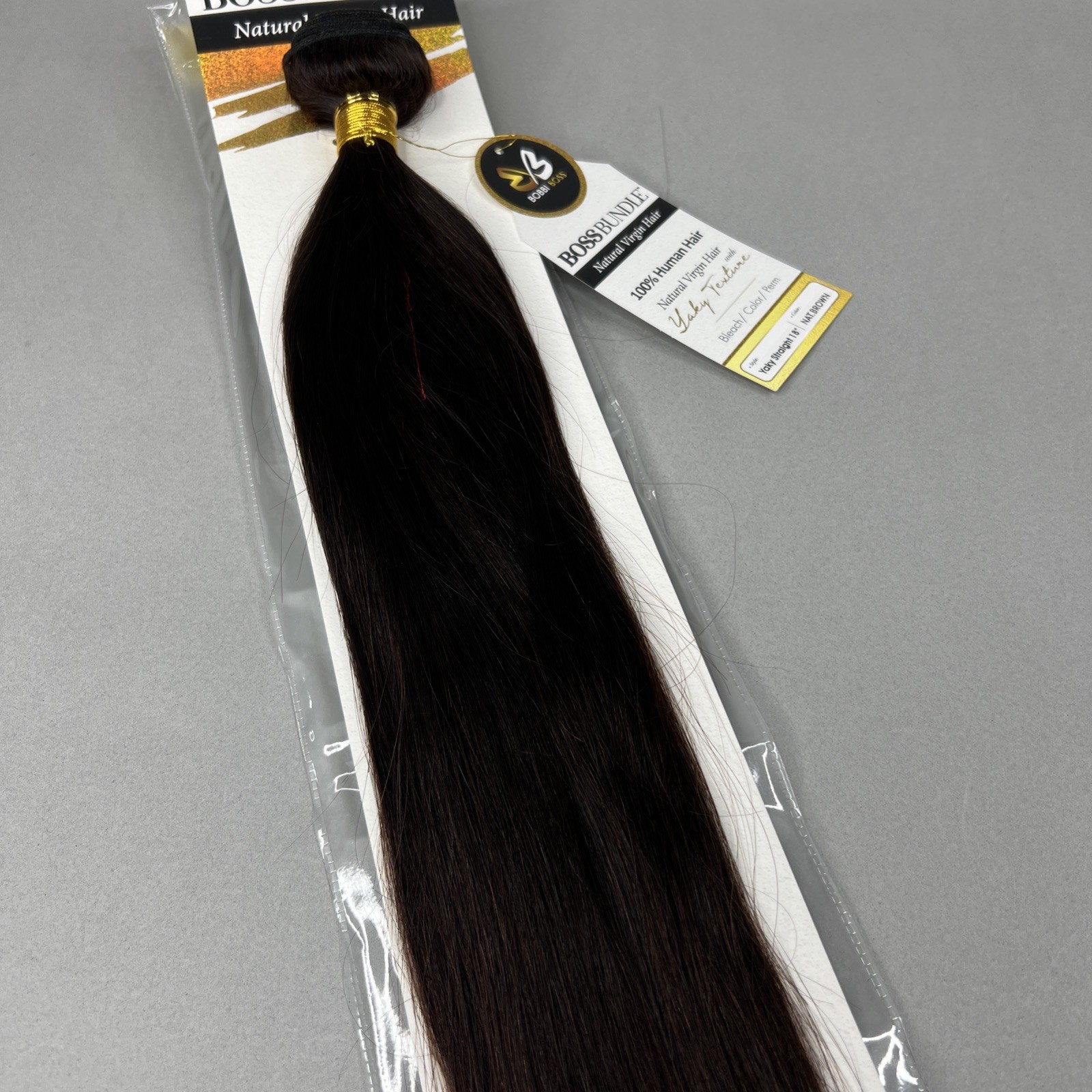 18” Natural Brown Boss Bundles Yaki Straight 100% Human Hair Track Extensions