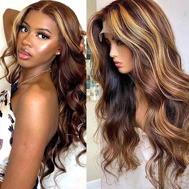 13*4 Lace Front Wig Brazilian 100% Human Hair P4/27 Silky Straight Body Wave