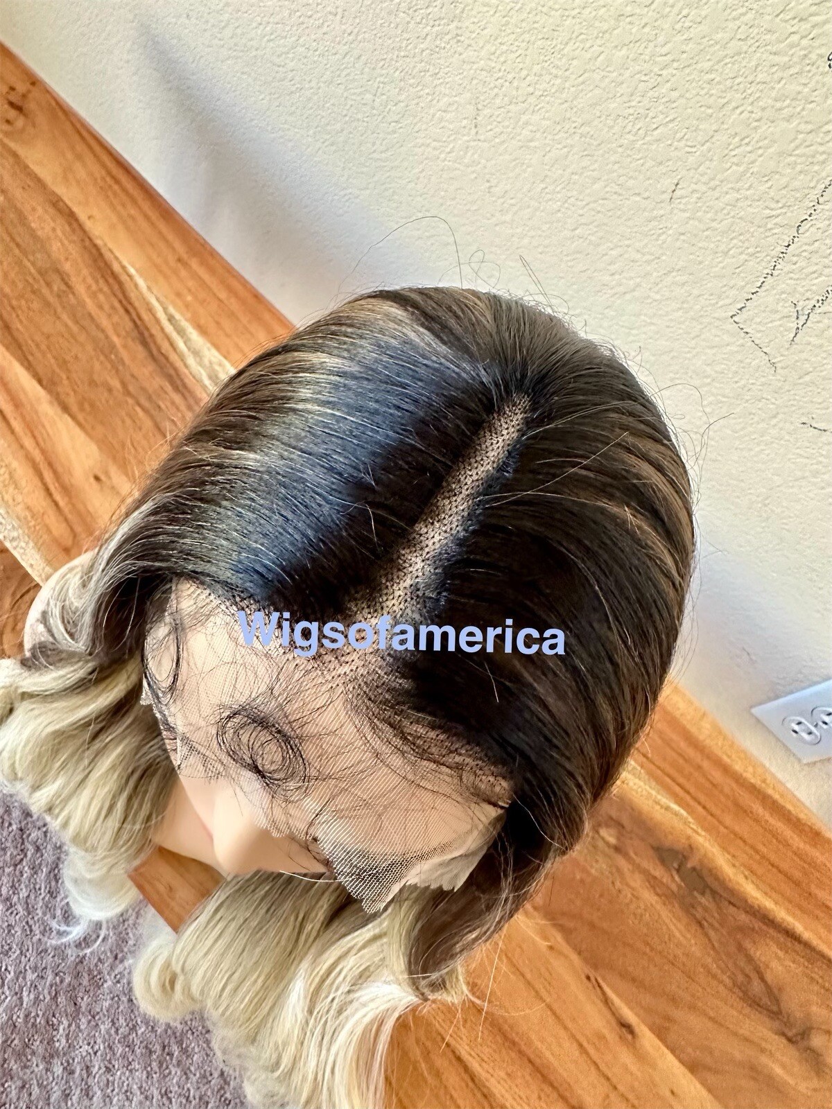 Golden Ash Blonde Wig Ombré Black Lace Front Middle Part Heat Ok