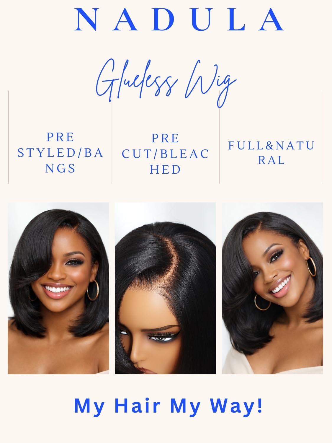 Glueless Short Layered Bob Drawstring 12″ Wig Human Hair Side Swept Bangs, 7×5