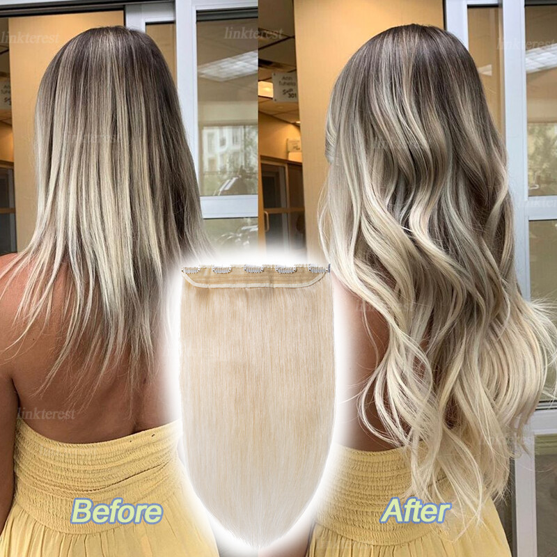 Highlight One Piece Weft With Clips Real Remy Human Hair Extensions Half Head US