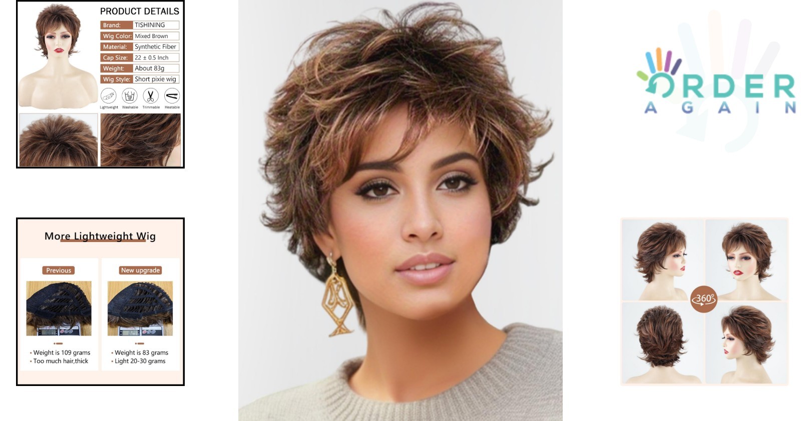 Short Curly Wigs Women Brown Synthetic Heat Resistant Layered Party Wig