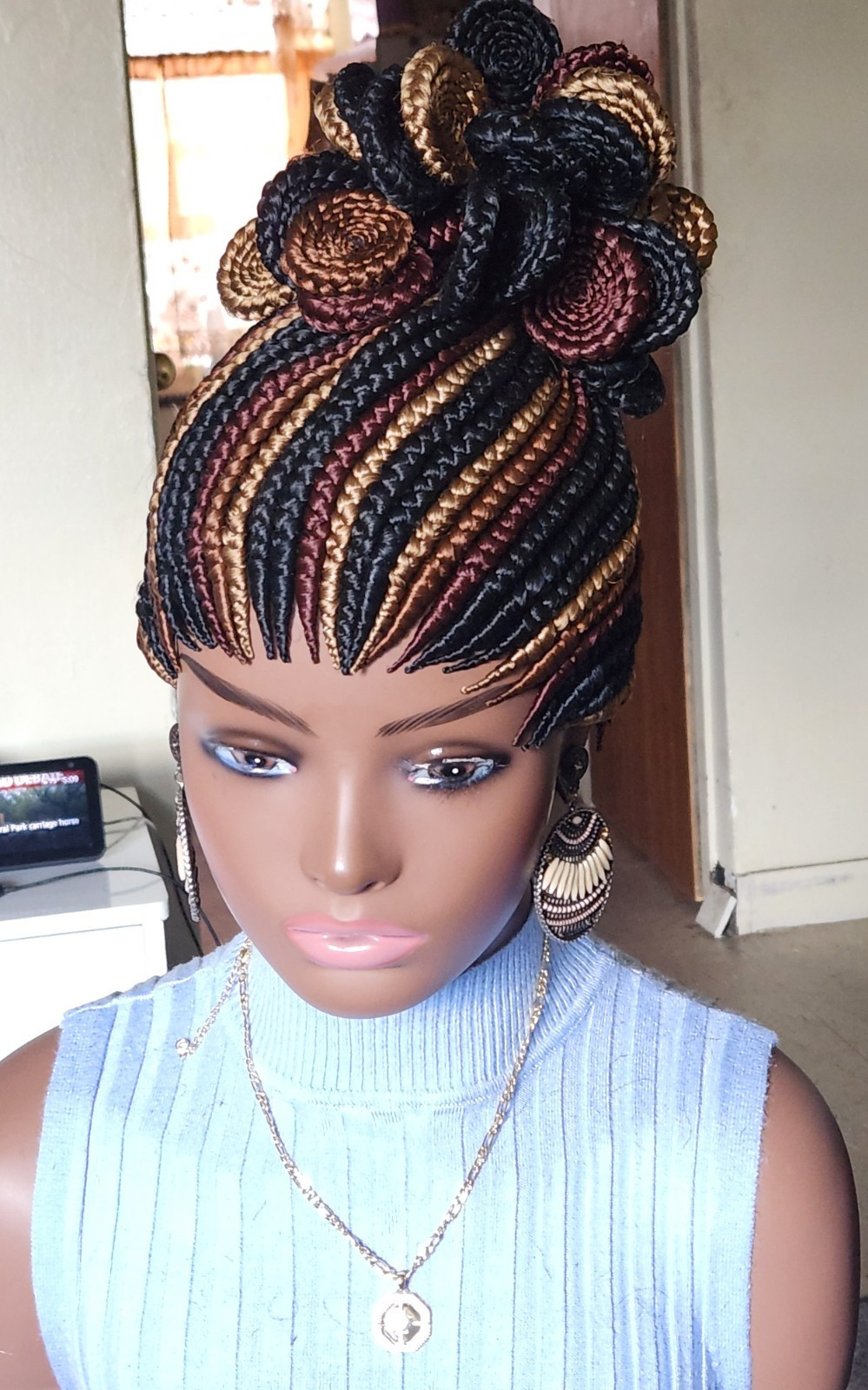 Fully hand braided box braid cornrows wig poney tail disque Multiple colors