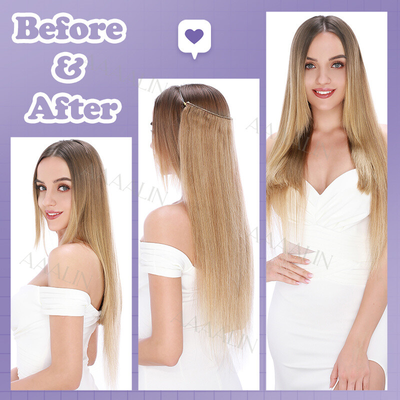 Invisible Wire In 100% Real Remy Human Hair Extensions Clip In Hairpiece 1PCS US