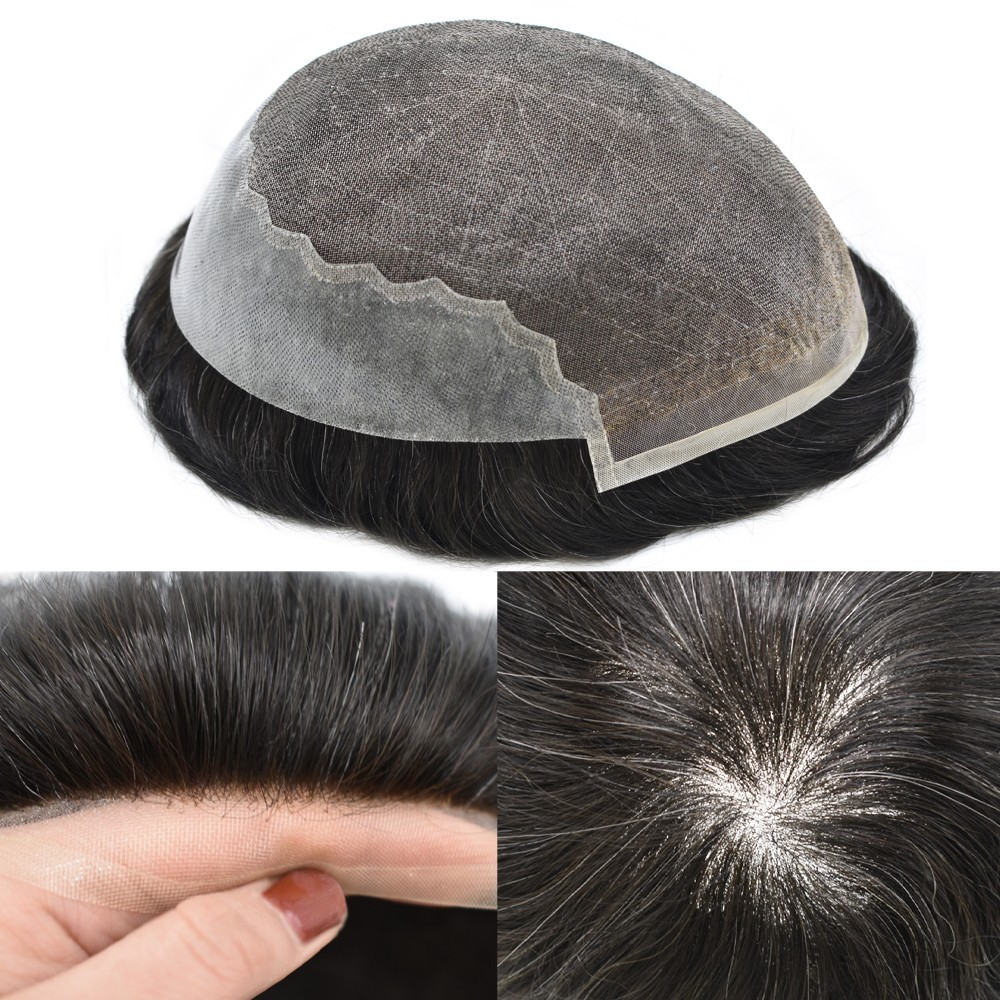 Mens Hair Piece System Swiss Welded Mono Lace Wig Toupee for Men PU Skin Unit US
