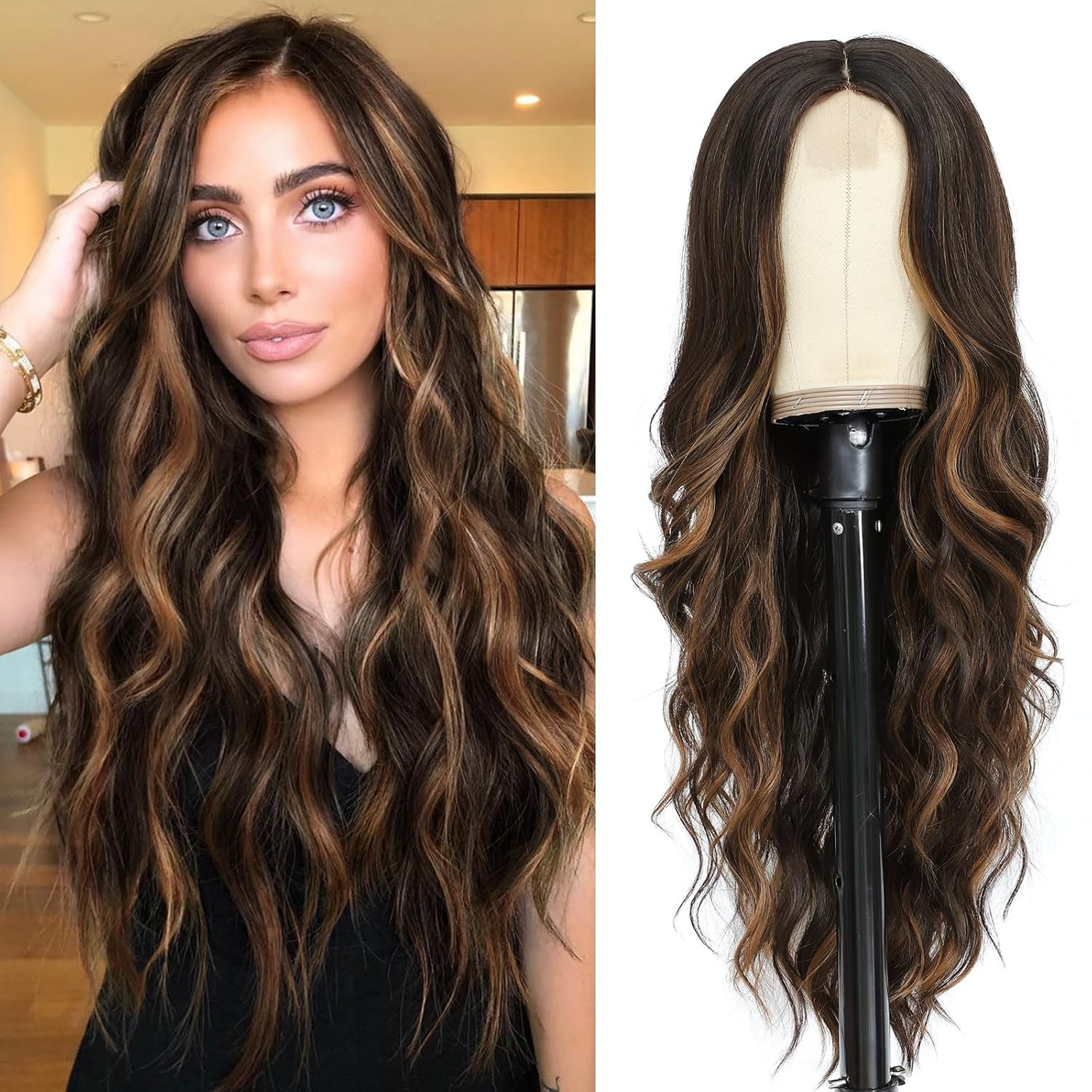 Long Curly Middle Part Synthetic Heat Resistant Fiber Wig for Women 26 Inch