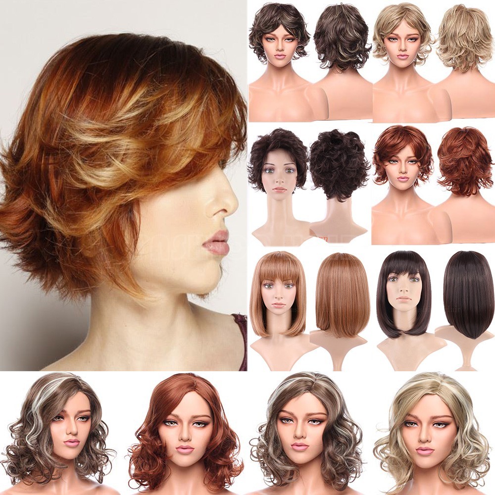 Ladies Party Cosplay Casual Wigs Women’s Short Straight Hair Bob Wigs With Bangs